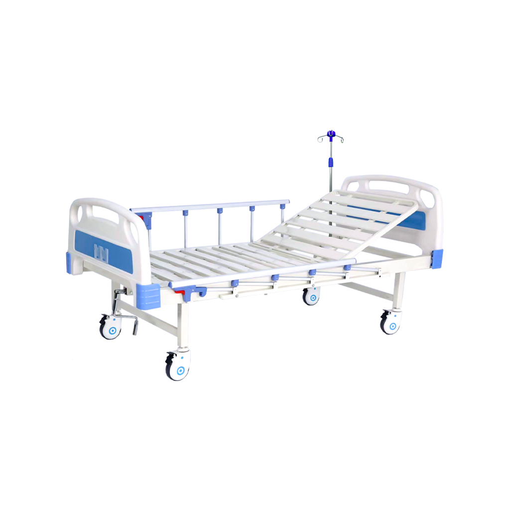 One Crank Hospital Bed with Alluminium Side Rails & Castor, Abs Head & Foot Board