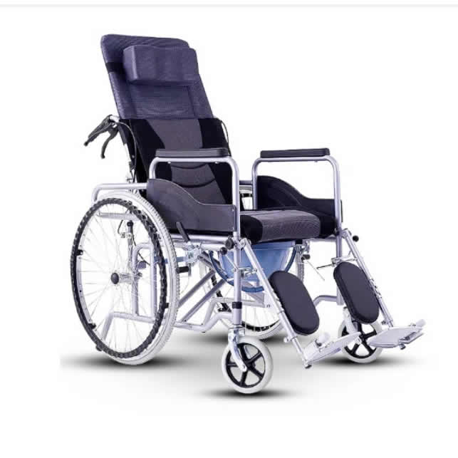 Reclining wheelchair with commode