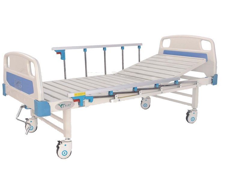 One Crank Hospital Bed with Alluminium side rails & castor, abs head & foot board