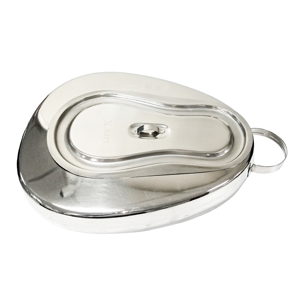 Stainless Steel Female Bed Pan with Lid & Handle